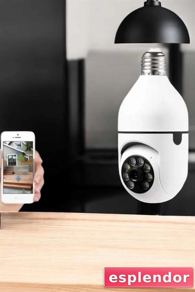 esplendor كاميرا مراقبة واي فاي كاميرا منزلية مع حامل مصباح قابل للدوران مع ا...