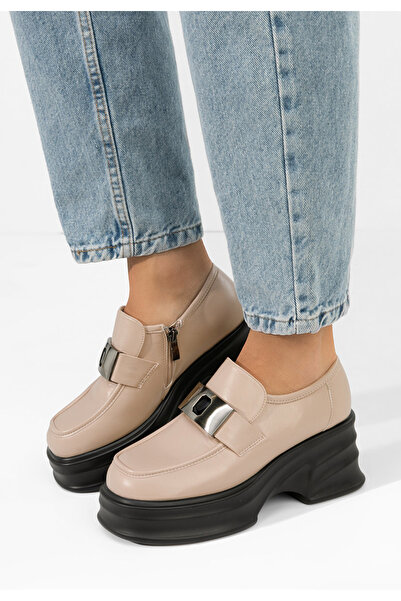 B T Shoes Esmara beige platform and heel loafers