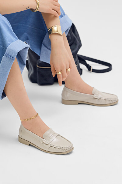 Tonny Black Women's Beige Thermo Non-Slip Sole Loafers Oxford Women's Shoes