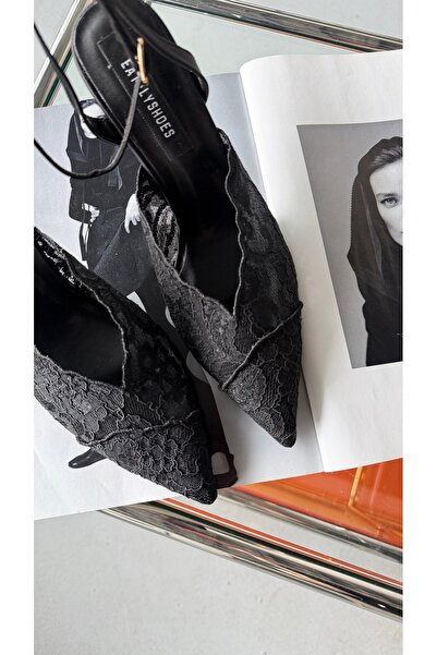 Eataly Shoes Simsiyah Icon Black Lace Ankle Strap Stiletto