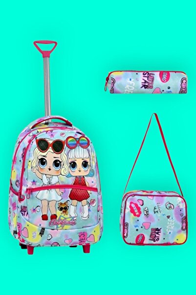 Tezzgelsin حقيبة مدرسية ملونة منقوشة للأطفال مع ممسحة مع تغذية وحامل قلم، مجم...