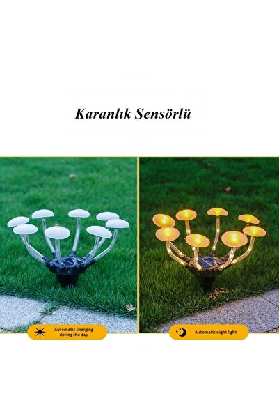 gaman Güneş Enerjili Mantar 8 LED Solar Bahçe Lambası - Su Geçirmez Dış Mekan Peyzaj Aydınlatma