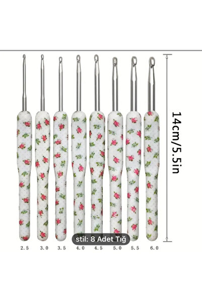 Bayka Handmade 8 Parça Çiçek Desenli Ergonomik Tığ Seti