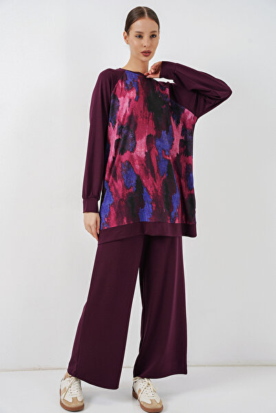 Bigdart Women's Patterned Oversized Tunic Trousers Double Set 55462 - Purple