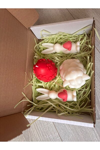 Roots&Flame Set 4 Lumânări Paște Clasic - 2 Iepurași Inimă + Ou Roșu Pascal +...