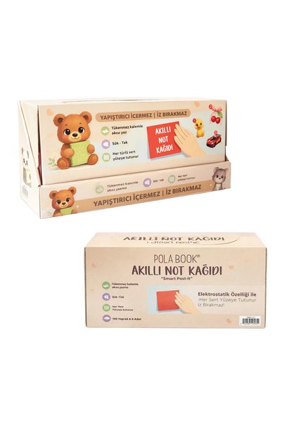 POLABOOK Smart Note Paper 7X7Cm 48 Pieces - 100 Sheets Non-Adhesive Post-It with Animal Fruit Car Figures