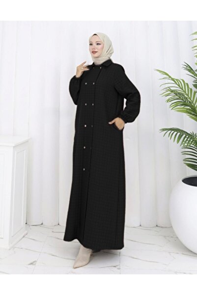 GLR&GYM GÜLİSTAN KADIN BÜYÜK BEDEN DÜĞMELİ TAM BOY ÖRME KAPTONE MONT