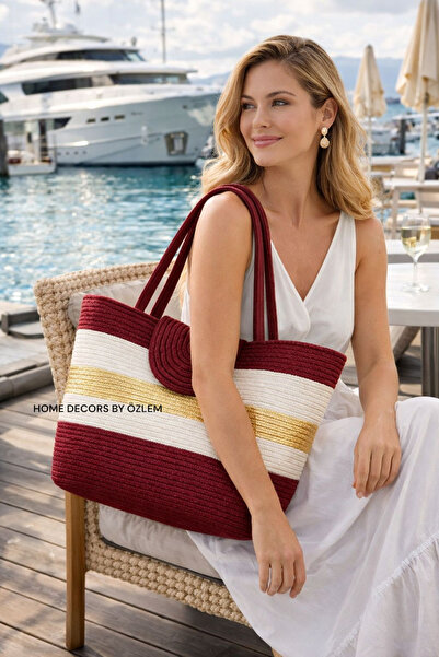 home decors by özlem حصيرة شاطئية حقيبة كتف مصنوعة يدويًا من القش حقيبة سي، م...