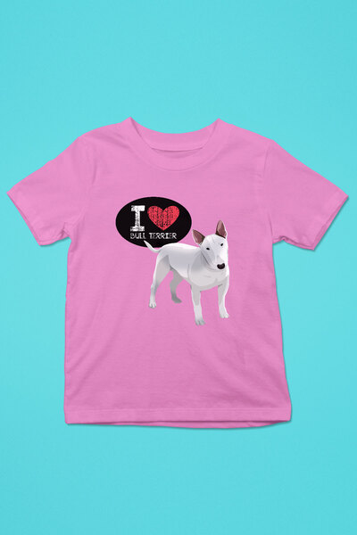 Bull Teriyerimi Seviyorum - Köpek Baskılı Unisex Pembe Çocuk Tişört - T-Shirt CT002