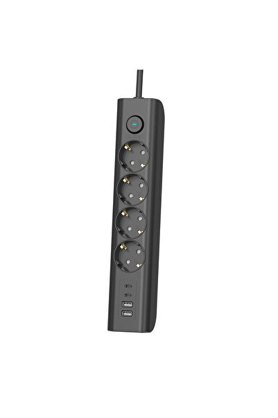 EN SİGA USB ve Type-C Şarjlı Çoklu Priz 3680W Anahtarlı Akım Korumalı Uzatma ...