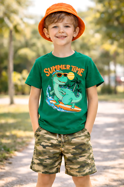 ArtYus Unisex Παιδικό T-Shirt Dinosaur με τύπωμα – Summer Time Surf Με σχέδιο...