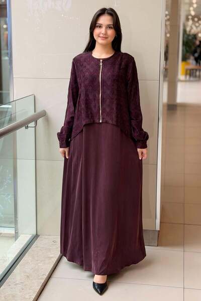 Nuss Zigzag Desenli Bolerolu Kupra Elbise