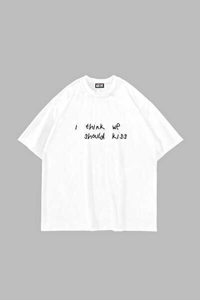 Sekizbiraltı We Should Kiss Printed Oversized Unisex White Tshirt