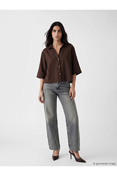 LC Waikiki Cămașă pentru femei LCW Vision maro oversize