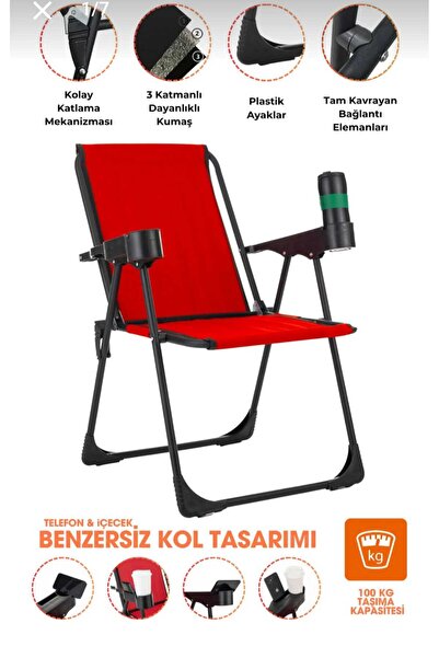 DEKOZUM Kamp Sandalyesi, Katlanır Kamp Sandalyesi, Bardaklıklı Kamp Sandalye,...