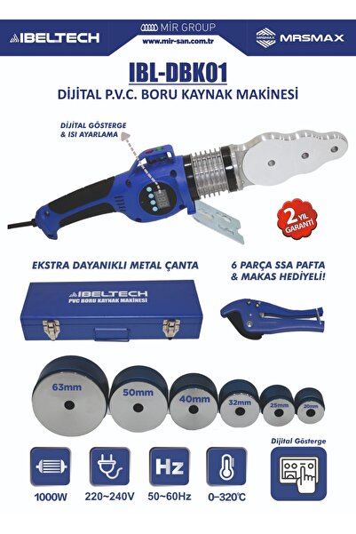 İBELTECH 1000W DİJİTAL Plastik Boru Kaynak Makinesi ÇANTALI 320'C 6 PARÇA PAF...