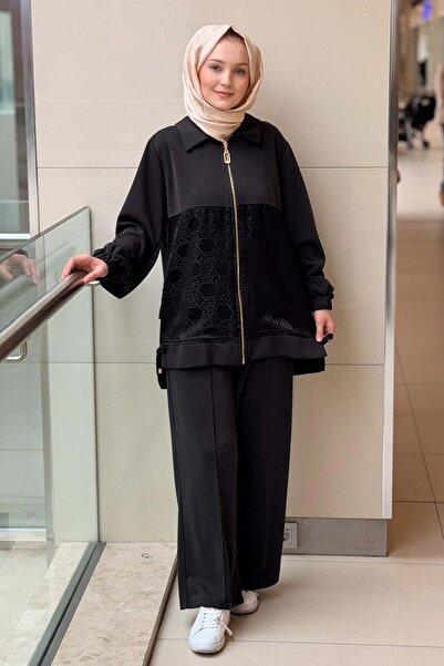 Nuss Desenli Saten Kumaş Kombinli Kap Pantolon Takım