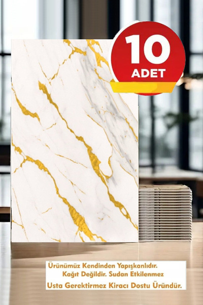 Bien Home 10 Adet, 30x60 Cm Gold Desenli Kendinden Yapışkanlı Seramik Köpük B...