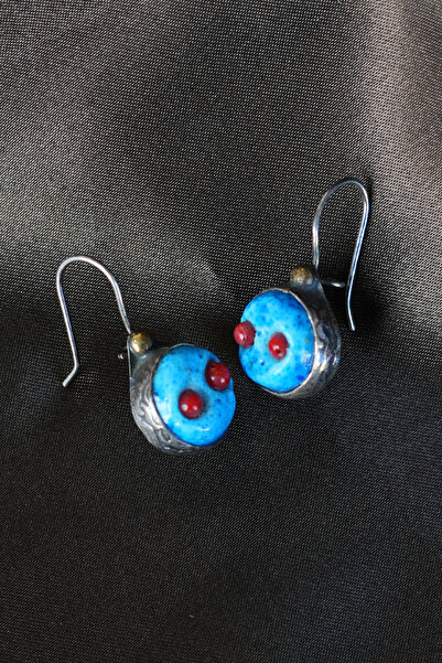 Luna Gerçek Mercan Detaylı Süryani Nazar Boncuğu Gümüş Küpe