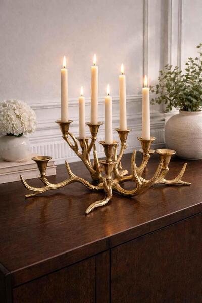 ROSSEV Eskitme Gold Şamdan 8 Kollu