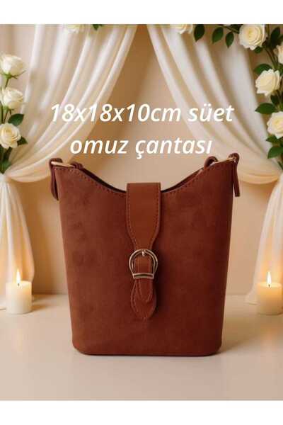 Gözenshopp Taba rengi süet omuz çantası