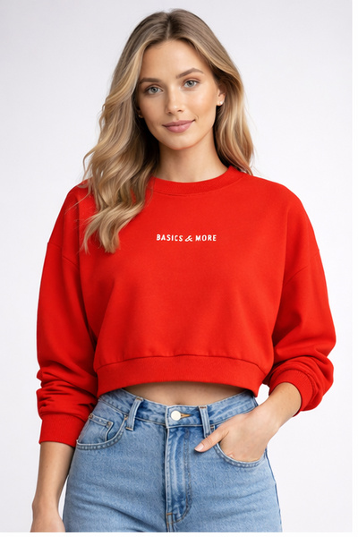 Basics&More Basics & More Women's Red 100% Cotton Oversized Sweatshirt Basic ...