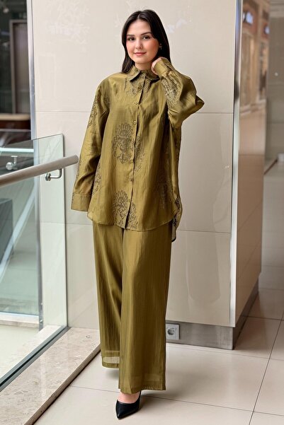 Ghisa Nakış İşlemeli Organze Gömlek Pantolon Takım