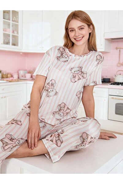 NiCe İç Giyim طقم بيجامة نسائي ربيعي من قماش ميلان ذو ياقة دائرية مريح وجميل ...