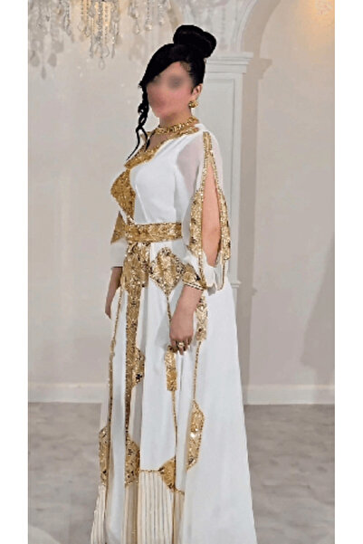 domiga Royal white jalabiya, embroidered and Beaded