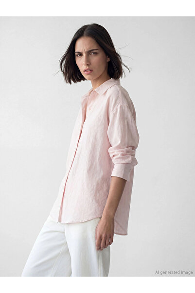 LC Waikiki Cămașă pentru femei LCW Vision Pink Striped supradimensionat