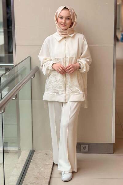 Nuss Desenli Saten Kumaş Kombinli Kap Pantolon Takım