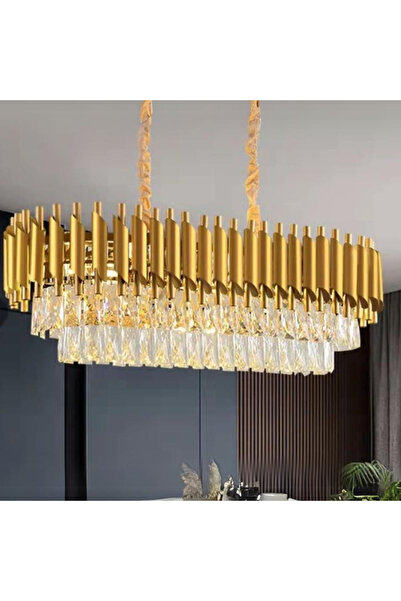RFAN Chandelier, Model S89001/800*300, Crystal Texture, Metal, 8 x E27, Gold