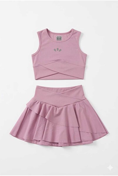 Beniizle Lyrax Embossed fustă pantalon scurtă perechi crop Fete set