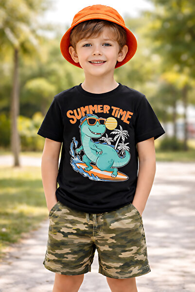ArtYus Unisex Παιδικό T-Shirt Dinosaur με τύπωμα – Summer Time Surf Με σχέδιο...