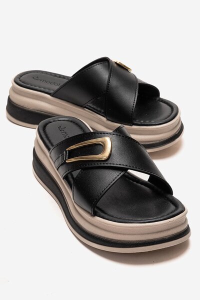 CCWAY AYAKKABI Дамски чехли с кръстосана катарама, ЧЕРНИ