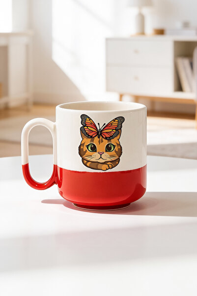 BB TRADE Ceramic Printed Pro Mug with Cat and Butterfly Design 330ml