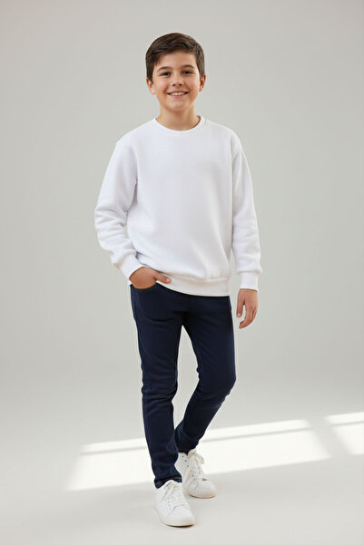 evavi Erkek Çocuk Baskısız 2 Renk Bisiklet Yaka Beyaz Sweatshirt ve Lacivert ...