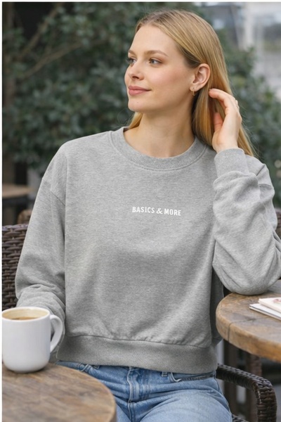 Basics&More Basics & More Women's Gray 100% Cotton Oversized Sweatshirt Basic...