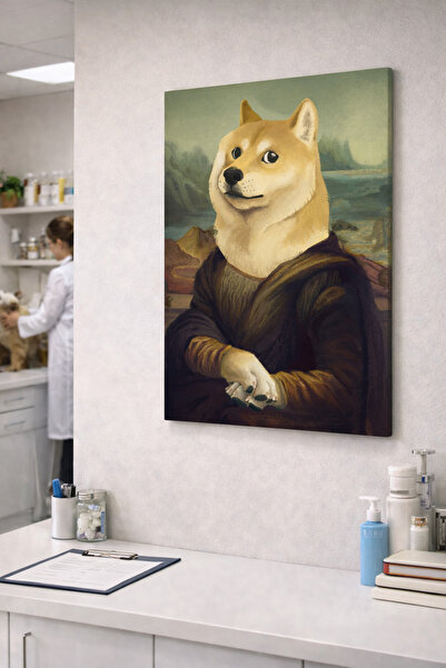 EvimeTablo Veteriner Klinik Dekoru Doge Mona Lisa Kanvas Tablo – Köpek Temalı...