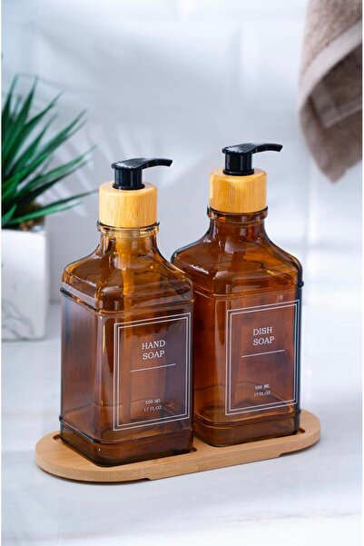 ACAR Louvre Set of Bamboo Liquid Soap Dispensers with Stand - 500 ml