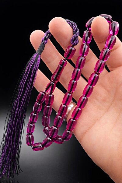 Cemhan Göksal سبحة من حجر العنبر الناري الأرجواني الشفاف مقاس 8x12 مم بقصة كب...