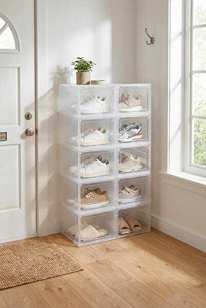 Homekolik Σετ 10 Διαφανών Κουτιών Αποθήκευσης Παπουτσιών με Καπάκια, Στοιβαζό...