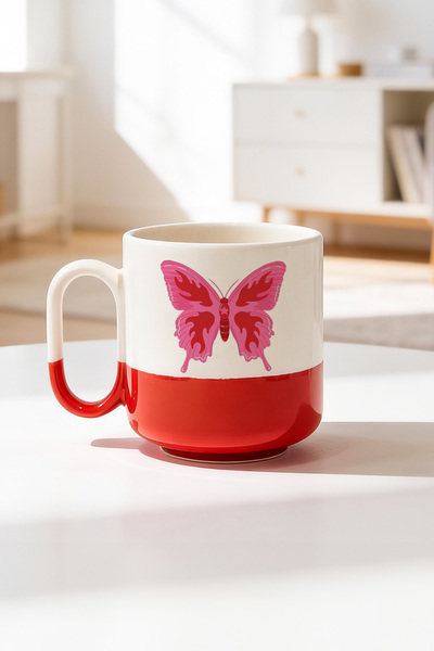 BB TRADE Red Butterfly Design Ceramic Printed Pro Mug 330ml
