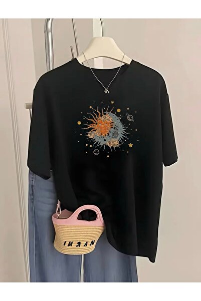 Rokeby Γυναικείο μπλουζάκι Moon Star με τύπωμα Crew Neck Βαμβάκι oversized με...