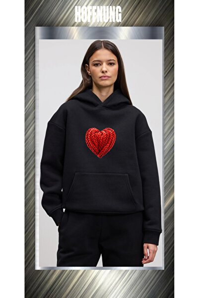 HOFFNUNG unisex Βαμβάκι lu oversized Μπάσκετ Κόκκινη Καρδιά με τύπωμα με κουκ...