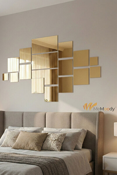 Memoody Dekoratif Yapışkanlı Gold Pleksi Kare Ayna 5 Adet 20x20cm
