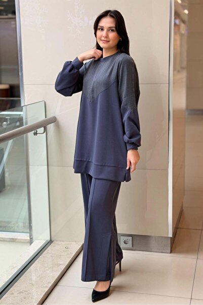 Nuss Tunik Sim Kumaş Kombinli Pantolonlu Takım