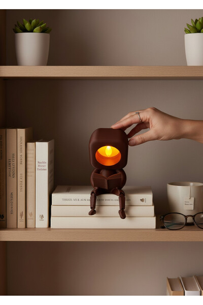 Puzimo Kitap Okuyan Dekoratif Figür LED Mum Işıklı Masa Lambası 10 cm – Kitap...