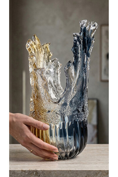 NAHR Exquisite handmade glass vase, thick glass, elegant design, 31 cm tall -...