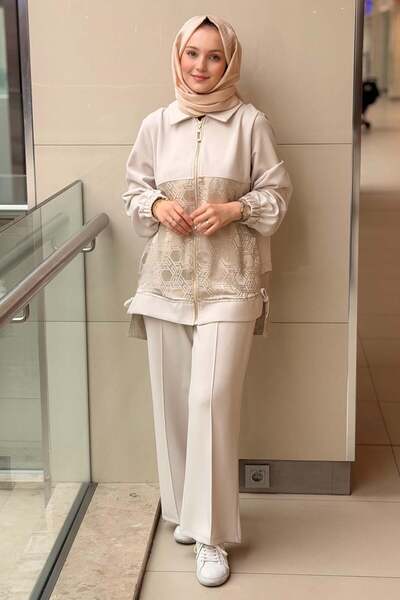 Nuss Desenli Saten Kumaş Kombinli Kap Pantolon Takım